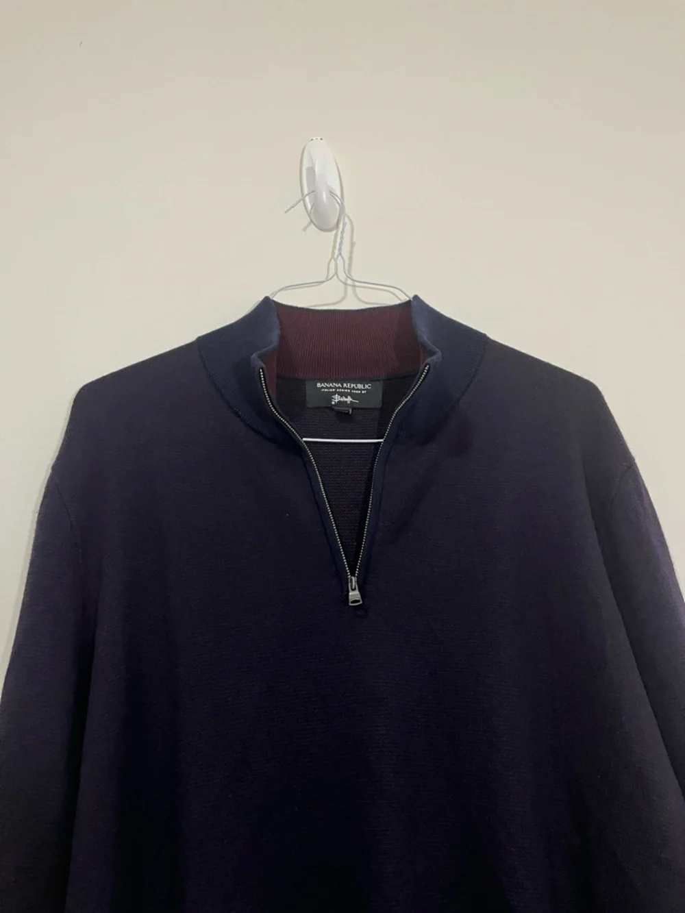 Banana Republic Sweater Mens XL Baruffa 100% Extra Fine Merino Wool 1/4 Zip